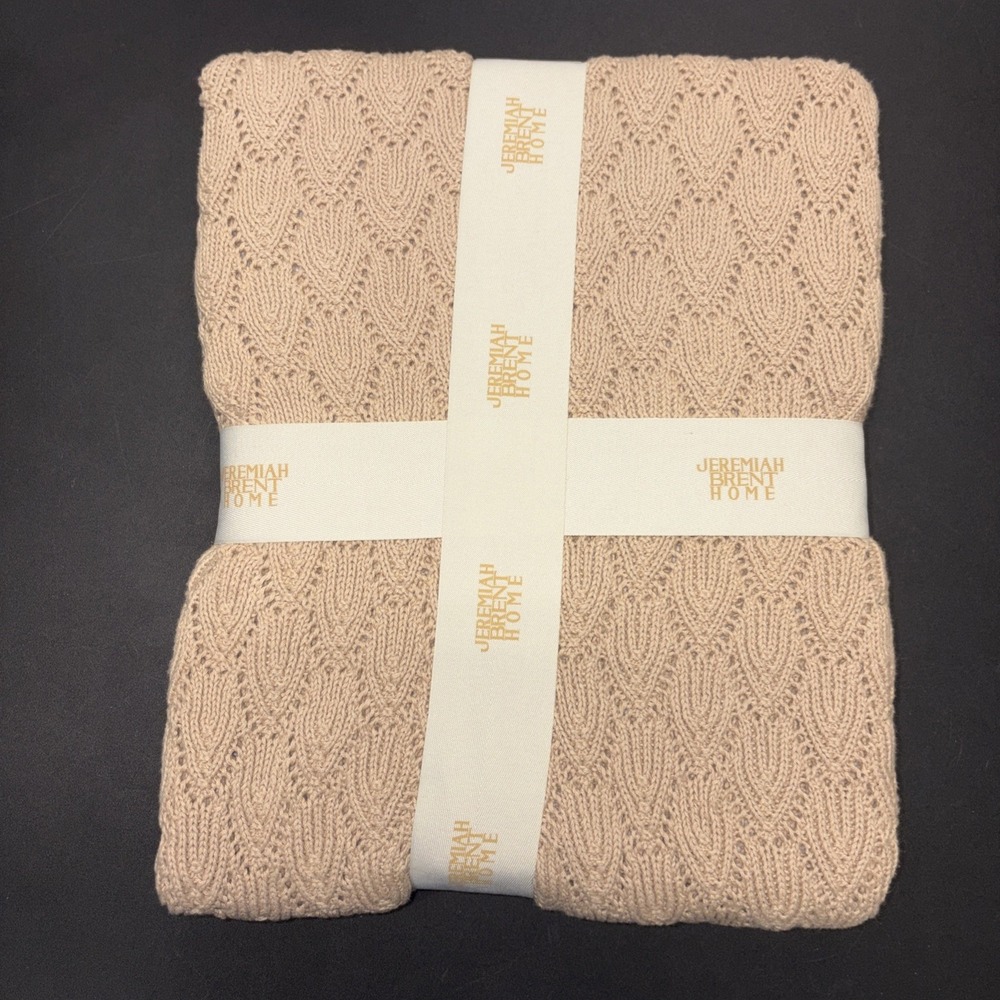 Sand Jeremiah Brent Home 100% Cotton Knitted Pointelle Scallop 50in x 60in 20753